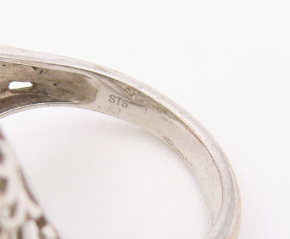 925 Sterling Silver Vintage Ring Elegant Peridot Cluster Band  Sz 11  RG36639