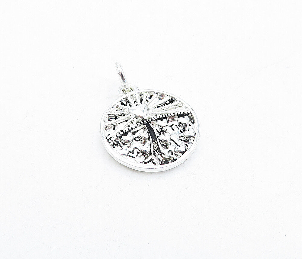 925 Sterling Silver  Shiny Etched Mother Love Quote Hearts Pendant  PT2935