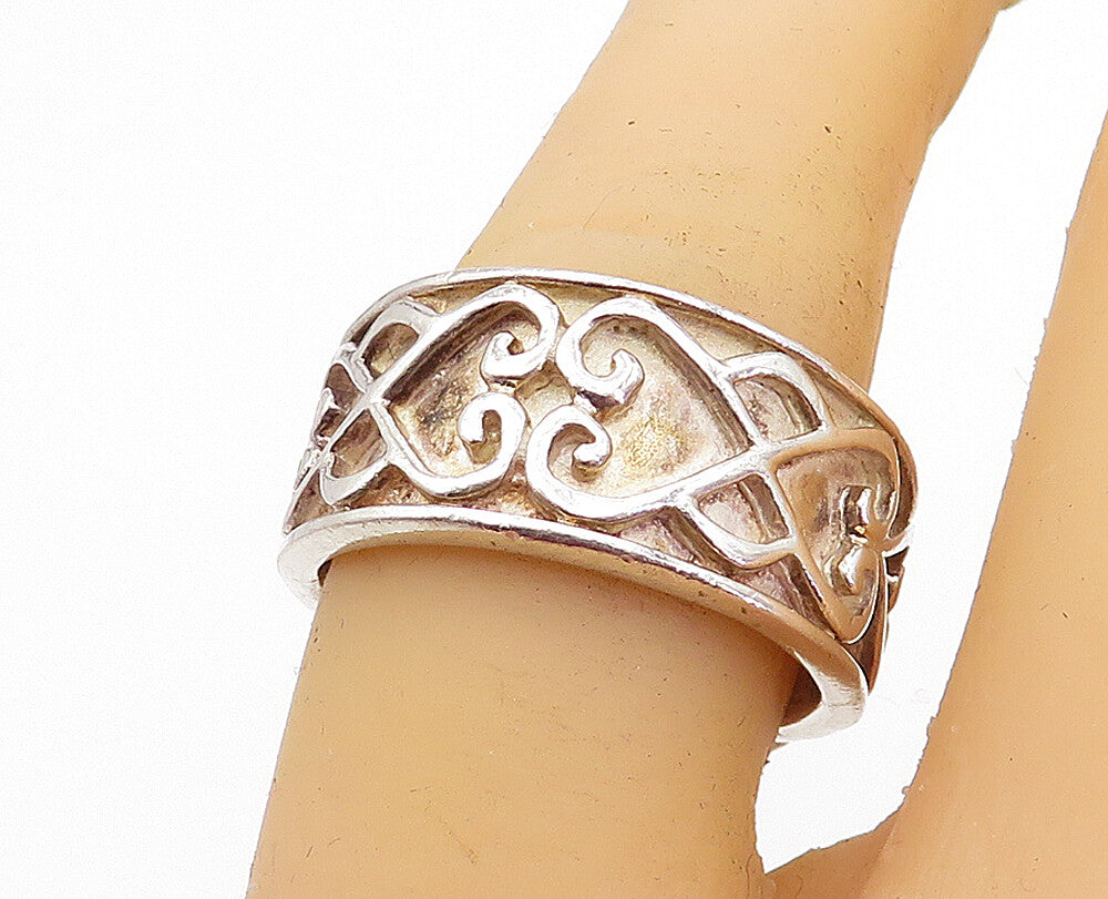 925 Sterling Silver  Vintage Infinity Love Heart Pattern Band Ring Sz 8 RG4562