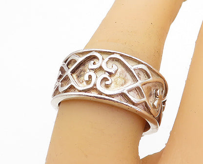 925 Sterling Silver  Vintage Infinity Love Heart Pattern Band Ring Sz 8 RG4562