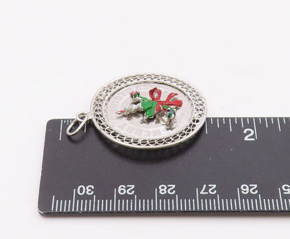 925 Sterling Silver  Vintage Enamel Merry Christmas Candle Pendant  PT18868