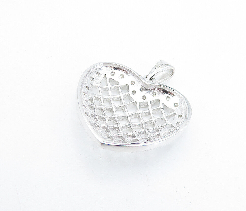 925 Sterling Silver  Sparkling Topaz Basket Weave Love Heart Pendant  PT5343
