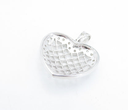 925 Sterling Silver  Sparkling Topaz Basket Weave Love Heart Pendant  PT5343