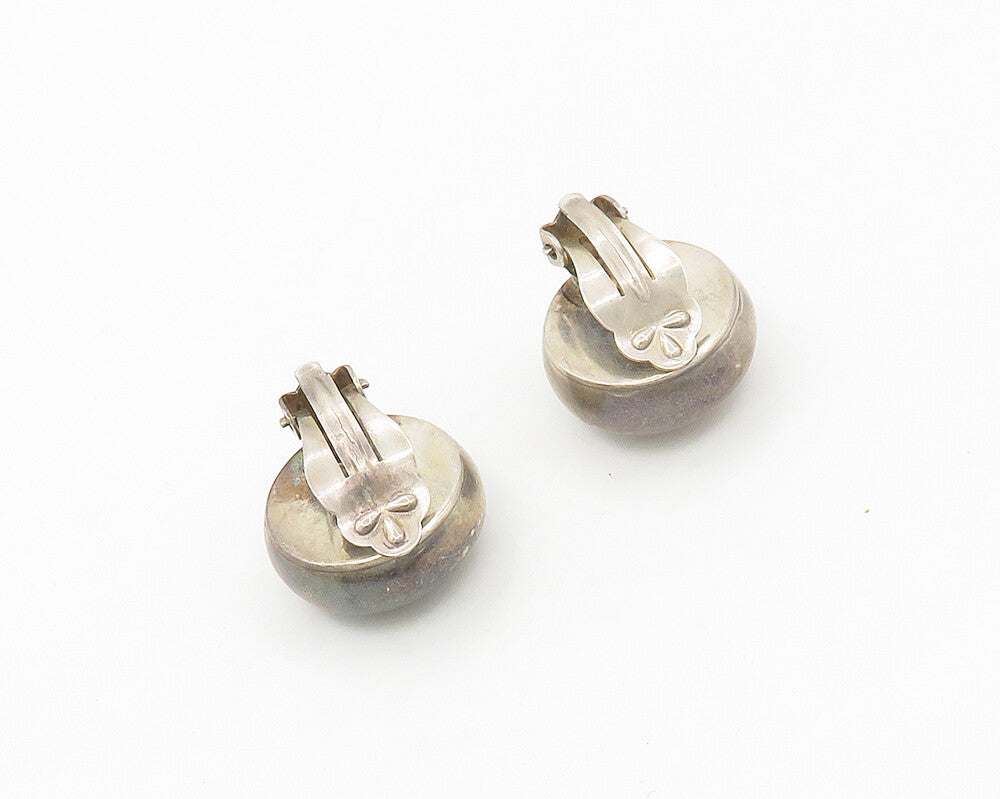 ENGLAND 925 Silver   Vintage Dark Tone Button Drop Non Pierce Earrings  EG8966