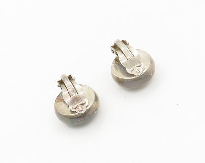 ENGLAND 925 Silver   Vintage Dark Tone Button Drop Non Pierce Earrings  EG8966
