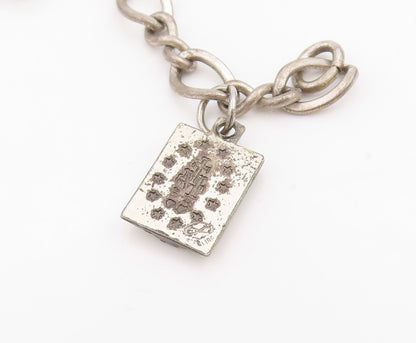 925 Sterling Silver Vintage Bracelet Carved Religious Dangling Charms  BT11501
