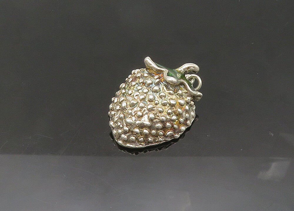 925 Sterling Silver  Vintage Enamel Strawberry Fruit Motif Pendant  PT17530