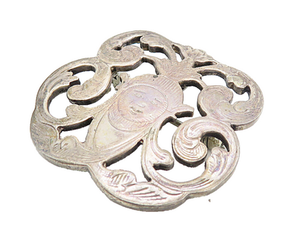 925 Sterling Silver  Vintage Dark Tone Etched Face Swirl Brooch Pin  BP2992