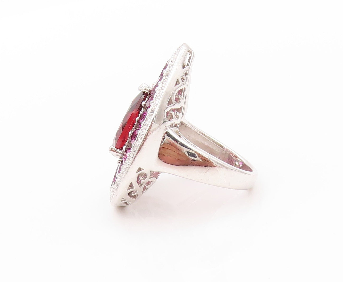 925 Sterling Silver Vintage Ring Diamonds  Amethyst & Garnet  Sz 5  RG32440
