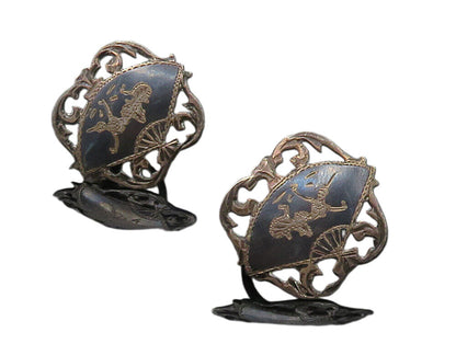 SIAM 925 Silver  Vintage Enamel Niello Dancer Non Pierce Drop Earrings  EG7912