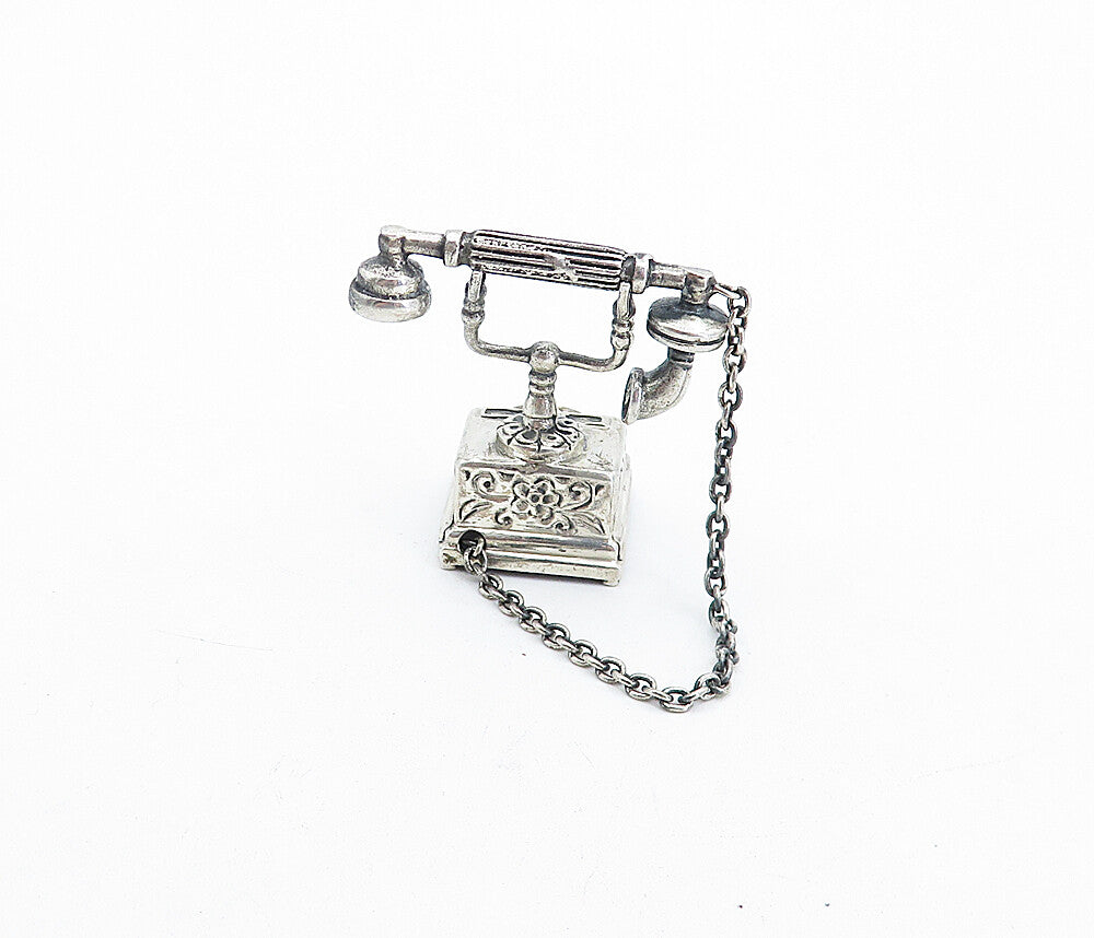 MEDUSA 925 Silver  Vintage Antique Old Fashioned Telephone Ornament  TR1127