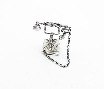 MEDUSA 925 Silver  Vintage Antique Old Fashioned Telephone Ornament  TR1127