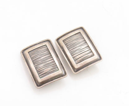 925 Sterling Silver Vintage Earrings Dark Tone Brutalist Etched Framed  EG13309