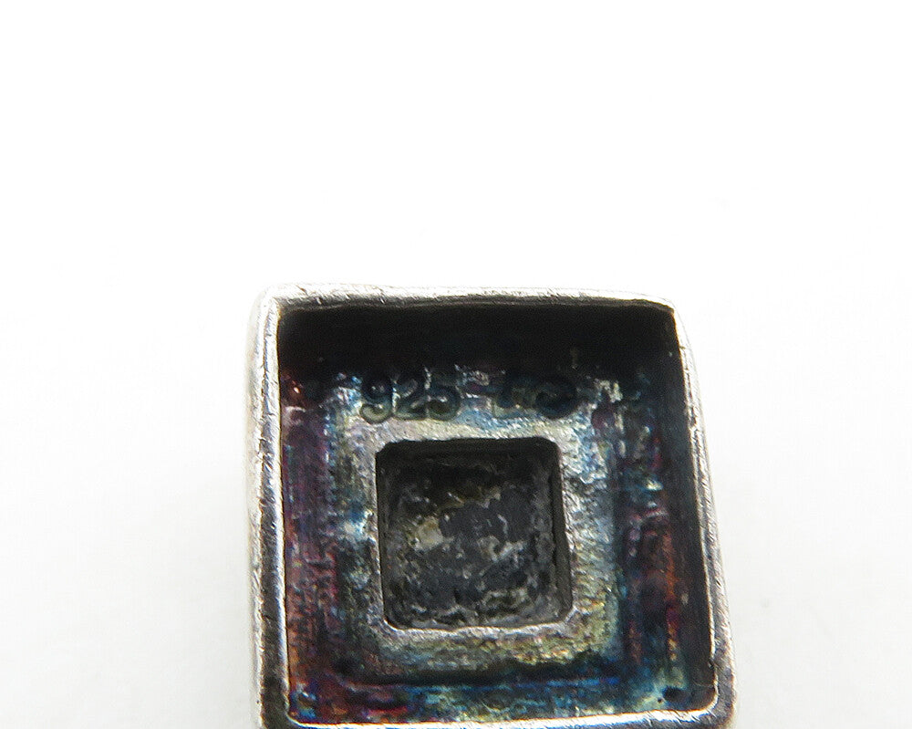 925 Sterling Silver  Vintage Cabochon Cut Square Black Onyx Pendant  PT15015