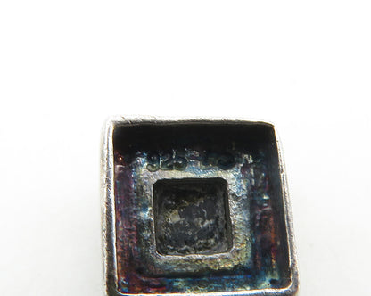 925 Sterling Silver  Vintage Cabochon Cut Square Black Onyx Pendant  PT15015