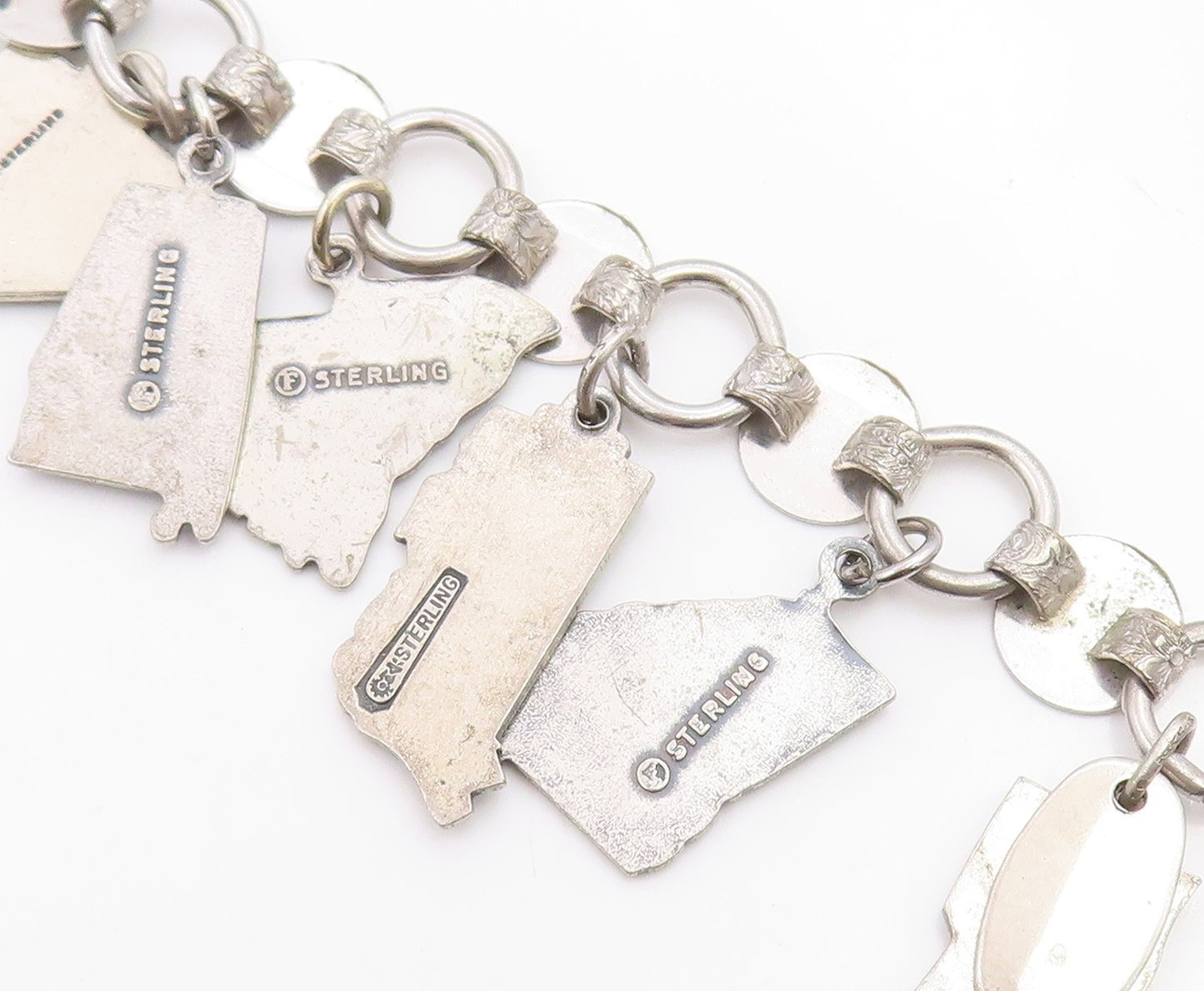 925 Sterling Silver Vintage Bracelet SARAH COVENTRY US State Map Charms  BT12048