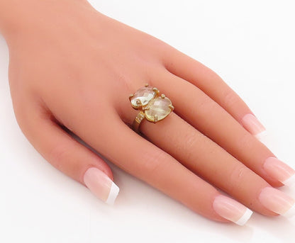 925 Sterling Silver Vintage Ring Gold Plated Diamonds & Gemstone  Sz 8  RG30955