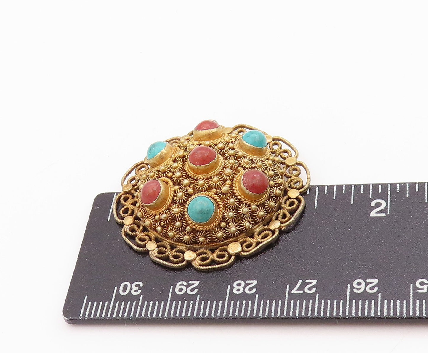 925 Sterling Silver Vintage Pendant Gold Plated Turquoise & Gemstones  PT24715