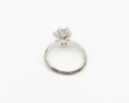 925 Sterling Silver  Vintage Shiny Cubic Zirconia Solitaire Ring Sz 7  RG19683