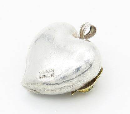 GORHAM 925 Silver  Vintage Two Tone Rose Flower Love Heart Pendant  PT11760