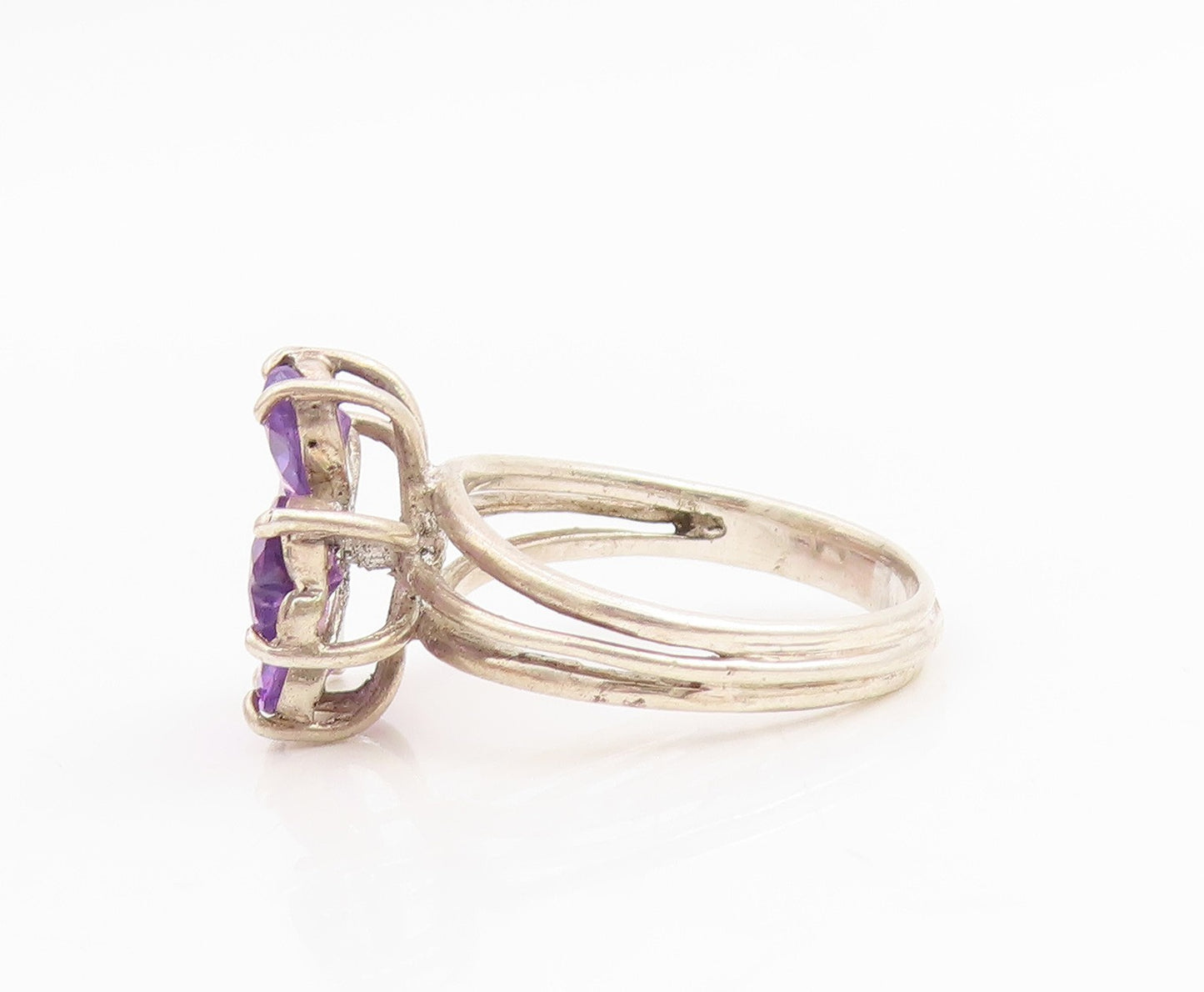 925 Sterling Silver Vintage Ring Amethyst Lucky Four Leaf Clover  Sz 7  RG34824