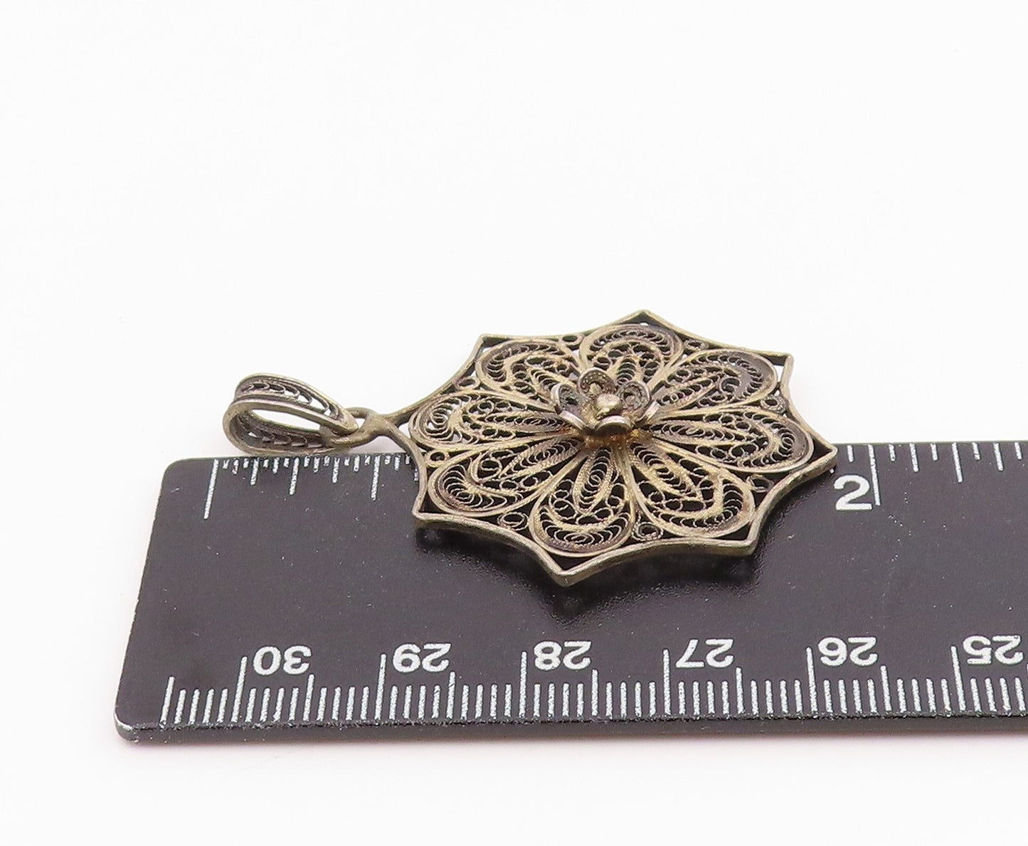 925 Sterling Silver Vintage Pendant Intricate Filigree Floral Blossom  PT26009