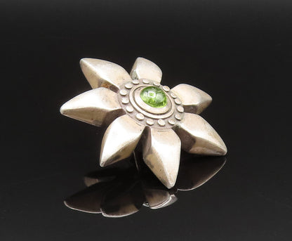 925 Sterling Silver  Vintage Cabochon Cut Peridot Flower Pin  TR3355
