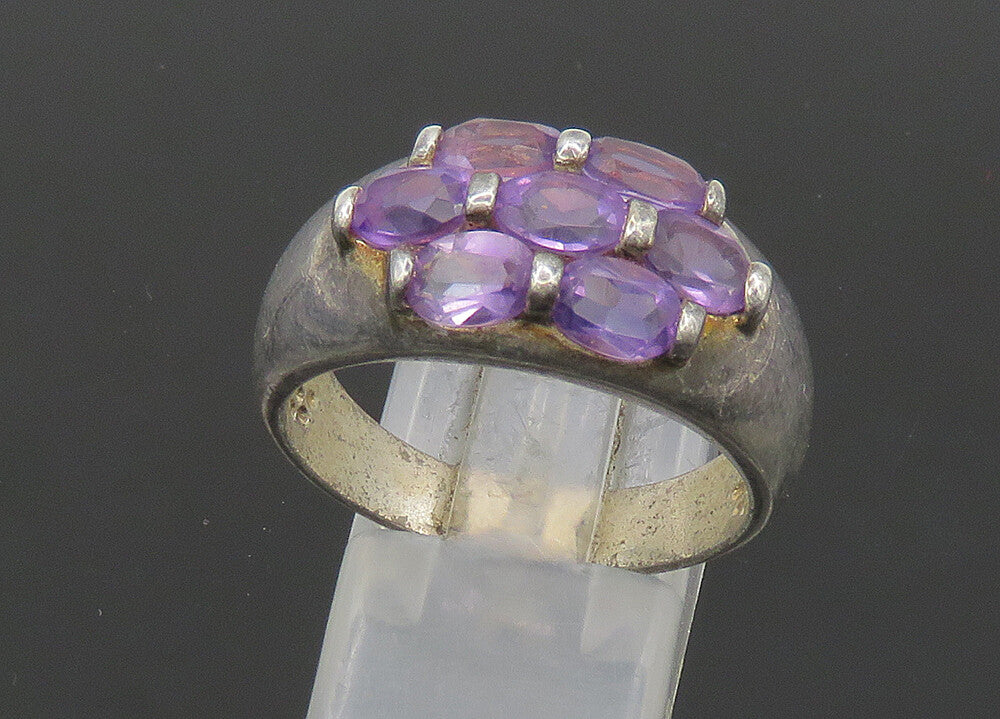 925 Sterling Silver  Vintage Amethyst Cluster Dome Band Ring Sz 11  RG21901