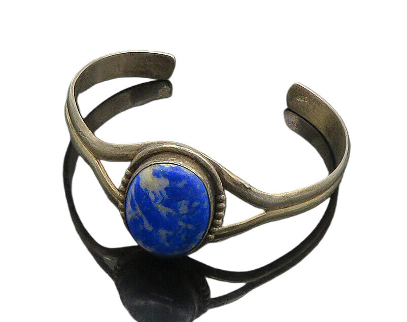 925 Sterling Silver  Vintage Cabochon Cut Sodalite Split Cuff Bracelet  BT7843