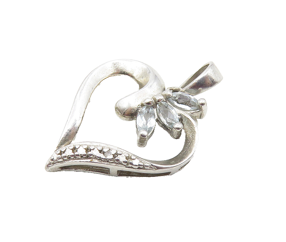 ROSS SIMON 925 Silver  Genuine Diamond & Topaz Love Heart Pendant  PT8120