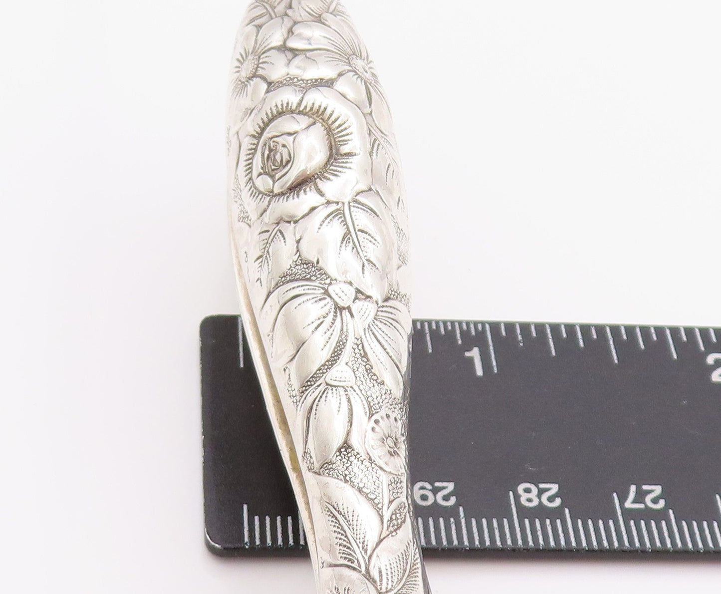 925 Sterling Silver Vintage Glove Stretcher Designer Large Floral Carved  TR3907