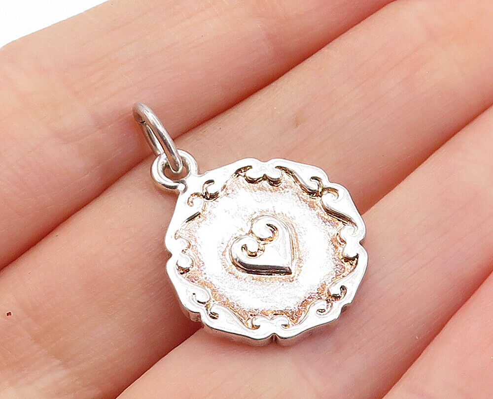 925 Sterling Silver - Vintage Shiny Petite Swirl Love Heart Pendant - PT4653