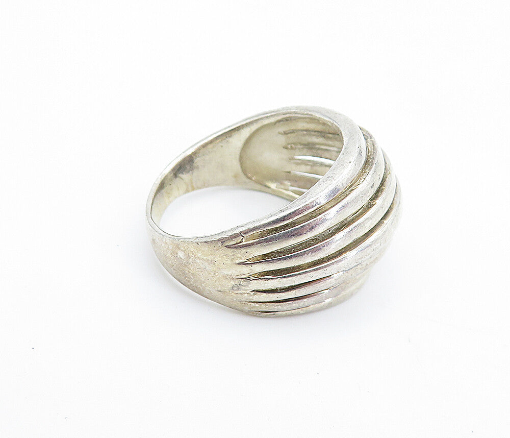 925 Sterling Silver  Vintage Shiny Ribbed Dome Design Band Ring Sz 9  RG5865