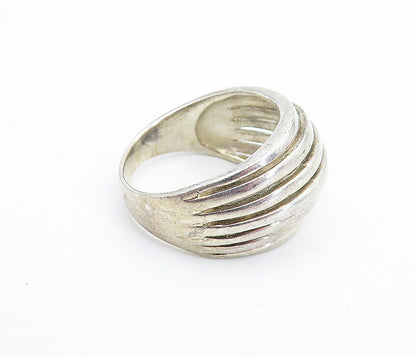 925 Sterling Silver  Vintage Shiny Ribbed Dome Design Band Ring Sz 9  RG5865