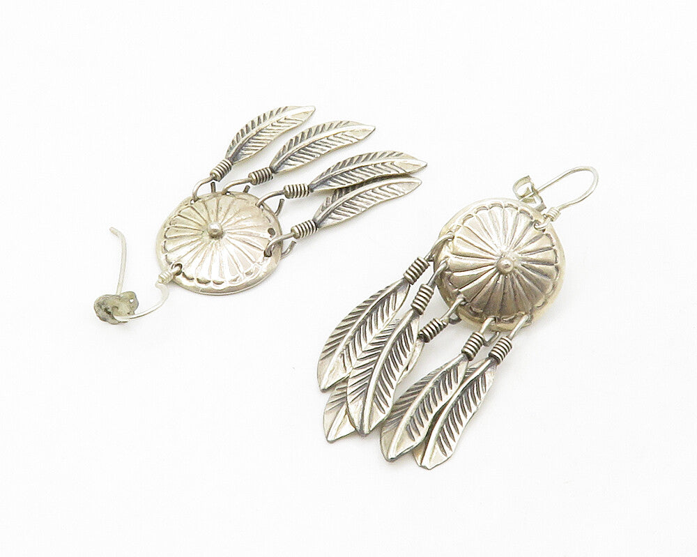 925 Silver Vintage Floral Feathers Motif Dangle Earrings EG7108