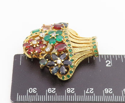 925 Sterling Silver Vintage Brooch Pin Gold Plated Gemstone Bouquet  BP12654