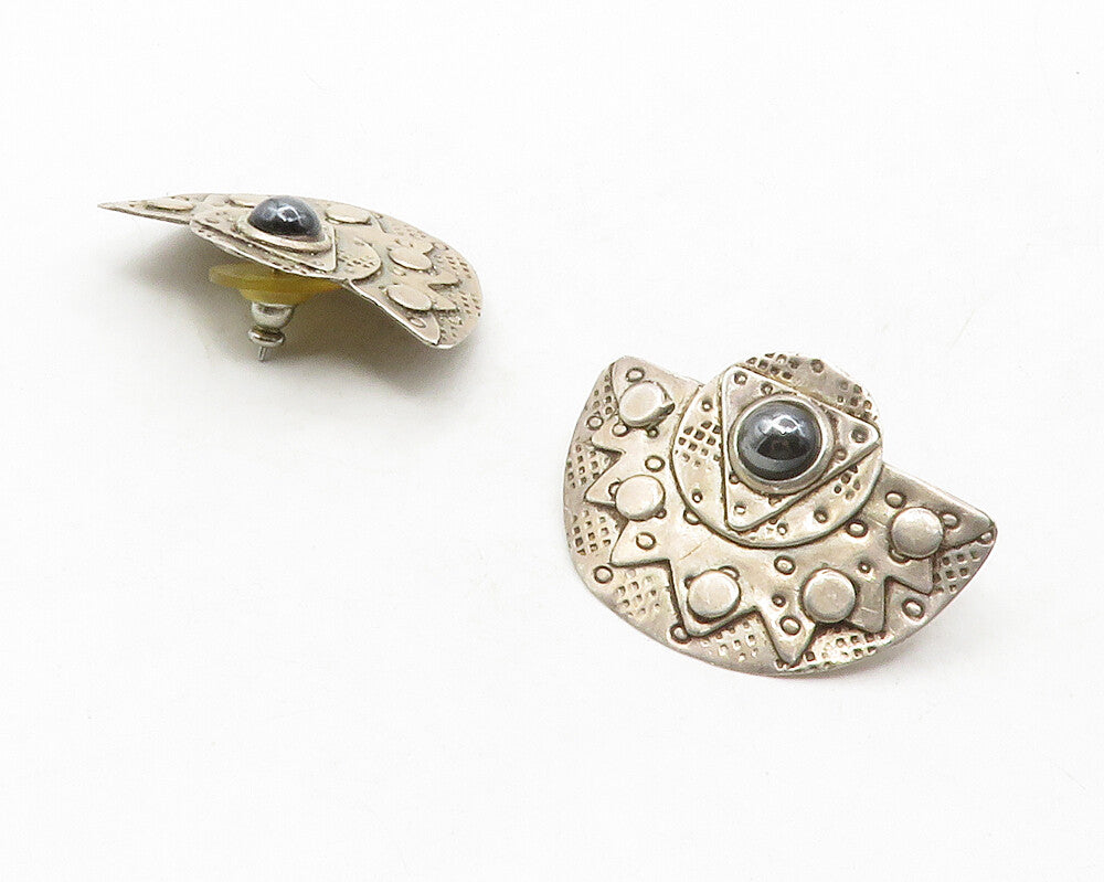 DESIGNER 925 Silver  Vintage Cabochon Hematite Patterned Drop Earrings  EG6686