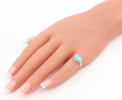 925 Sterling Silver Vintage Ring NAVAJO ZUNI Turquoise Love Heart  Sz 5  RG36802