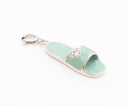 925 Sterling Silver  Topaz Accented Enamel Coated Sandal Motif Pendant  PT8850
