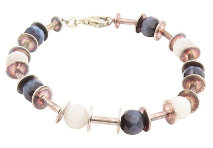 925 Sterling Silver Vintage Bracelet Faceted Quartz Elegant Bead Chain  BT11855
