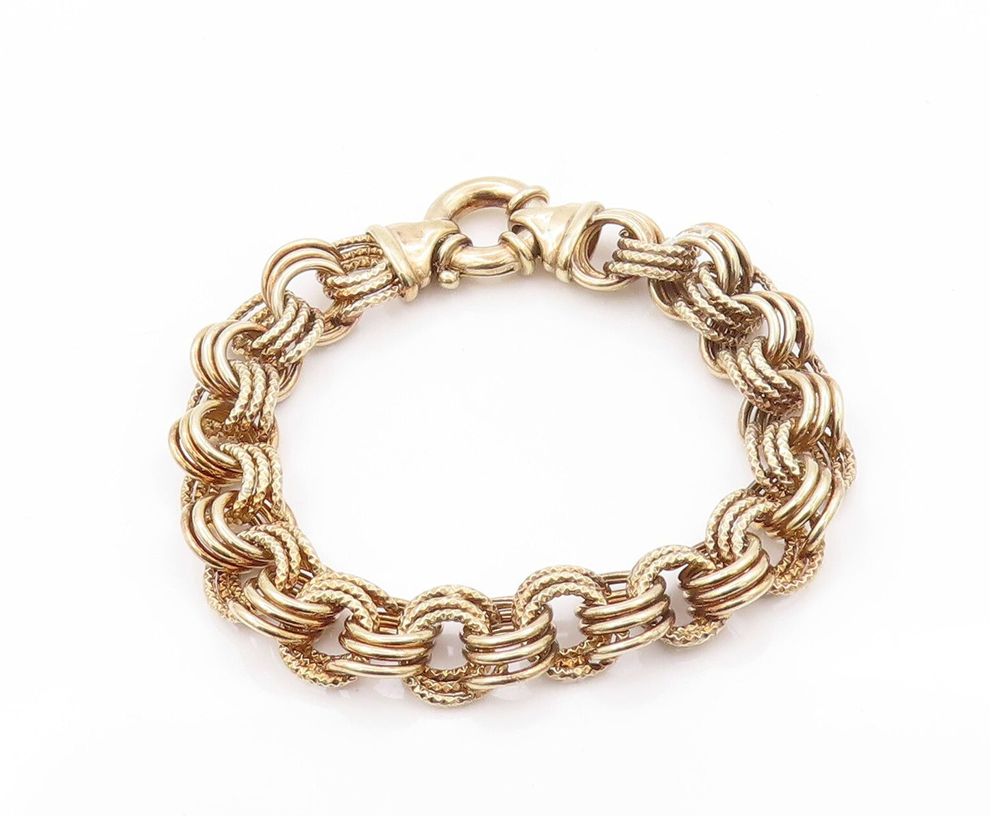 925 Sterling Silver Vintage Bracelet Gold Plated Roped Linked Rings  BT11072