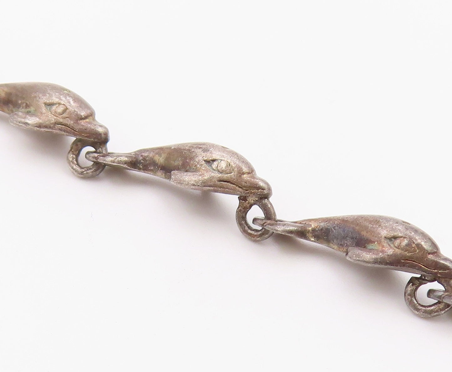 925 Sterling Silver  Vintage Dark Tone Dolphin Motif Chain Bracelet  BT6197