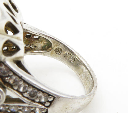 925 Sterling Silver  Vintage Shiny Cubic Zirconia Cocktail Ring Sz 6  RG16941