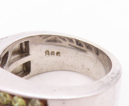 925 Sterling Silver Vintage Ring Sparkling CZ Belt Buckle Band  Sz 8.5  RG34438