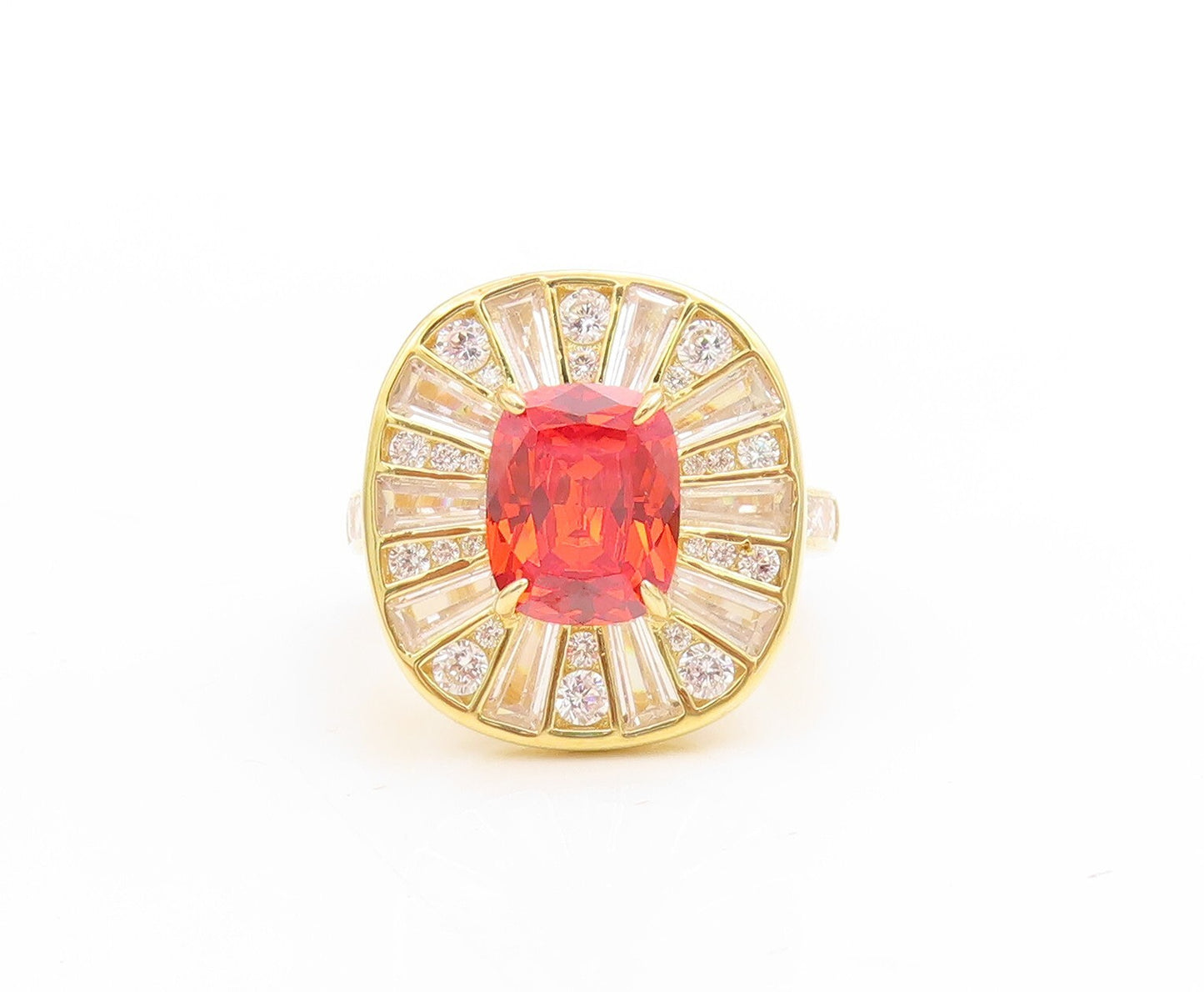 925 Sterling Silver Vintage Ring Gold Plated Orange & White CZ  Sz 7.5  RG30716