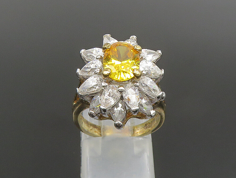EDCO 925 Silver  Vintage Yellow & White Cubic Zirconia Ring Sz 6.5  RG25353