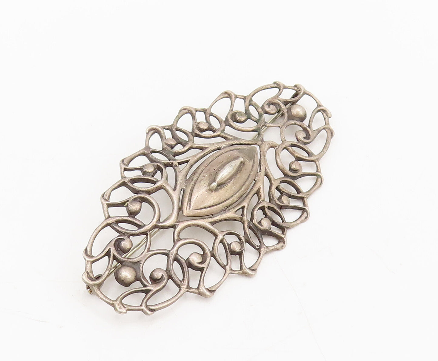 EUROPE 925 Sterling Silver  Vintage Swirly Carved Brutalist Brooch Pin BP10464