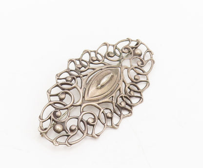EUROPE 925 Sterling Silver  Vintage Swirly Carved Brutalist Brooch Pin BP10464