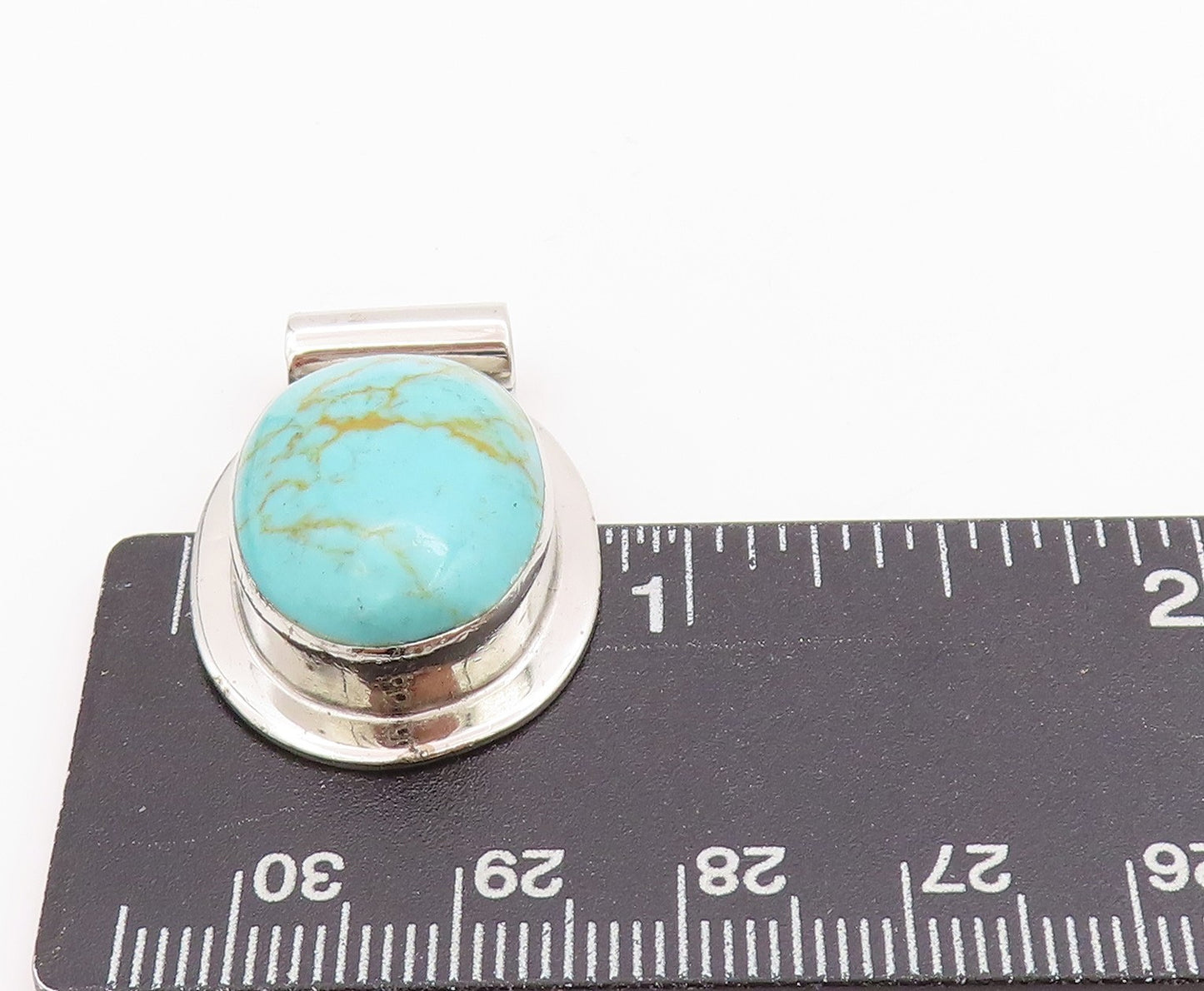 925 Sterling Silver Vintage Pendant Minimalist Oval Cabochon Turquoise  PT24556