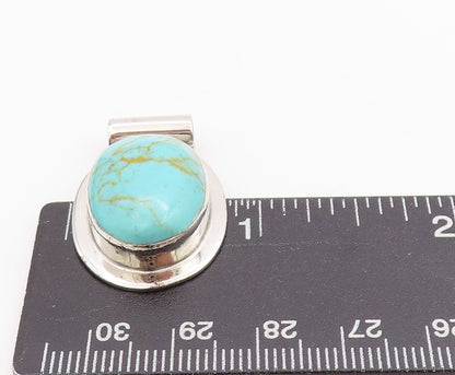 925 Sterling Silver Vintage Pendant Minimalist Oval Cabochon Turquoise  PT24556
